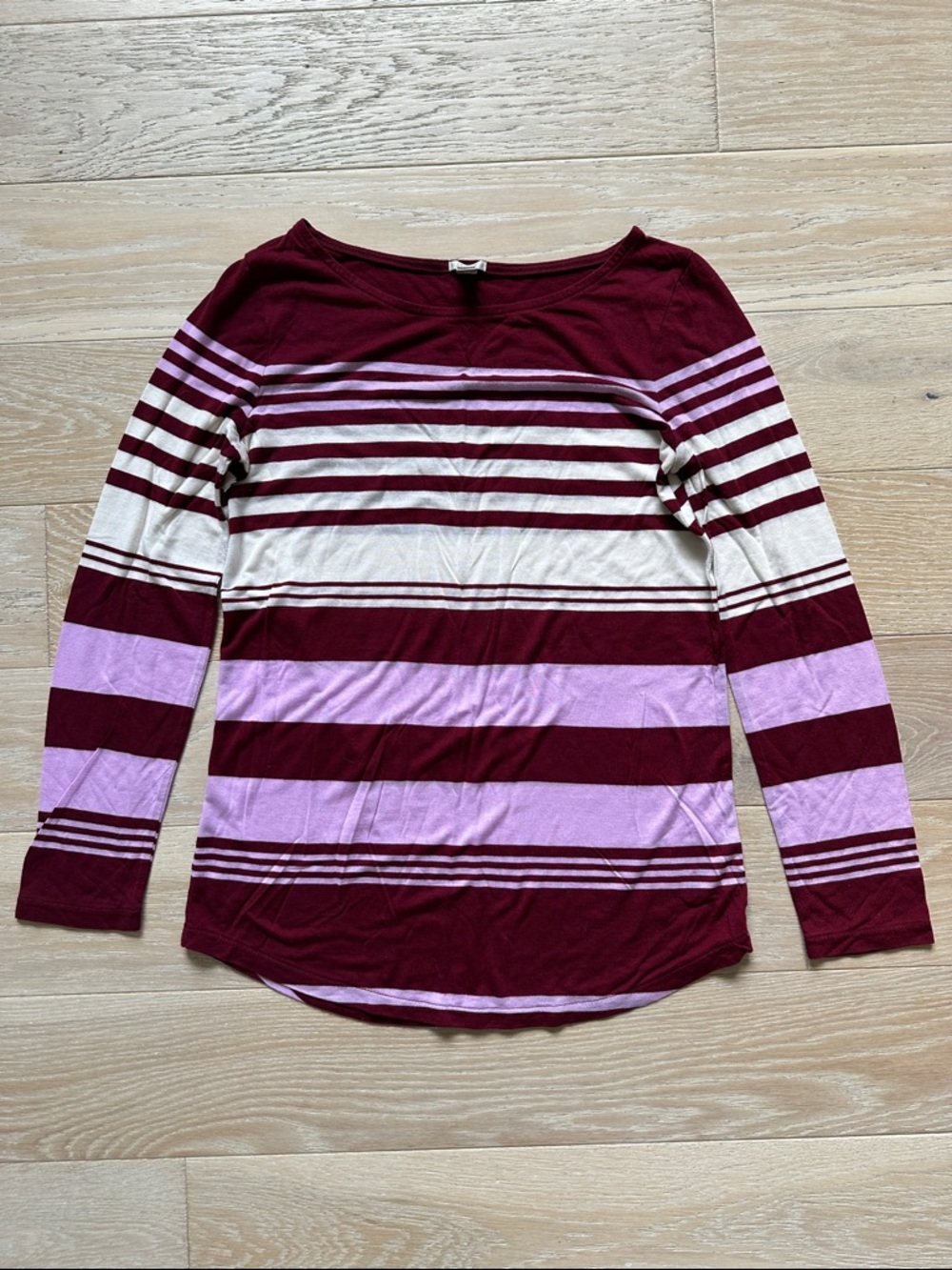 J. Crew Striped Boatneck Long-Sleeve Top in Burgundy and Light Purple